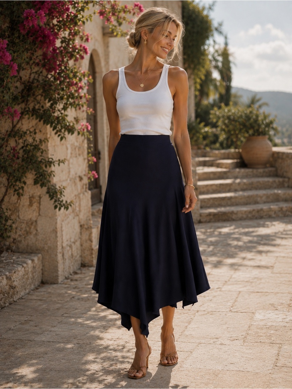 Vintage Navy Asymmetrical Midi Skirt Made in Italy Armani Jeans High-Low Hem 4